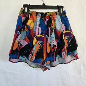BOA USA Women's 1.5" Stretch Colorful Bird Print Split Trainer Running‎ Shorts S